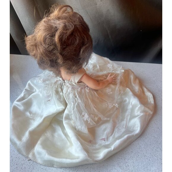 Vintage Effanbee Walker Doll With Moving  Eyes In Lace & Satin Ivory Dress Petti - Picture 5 of 15